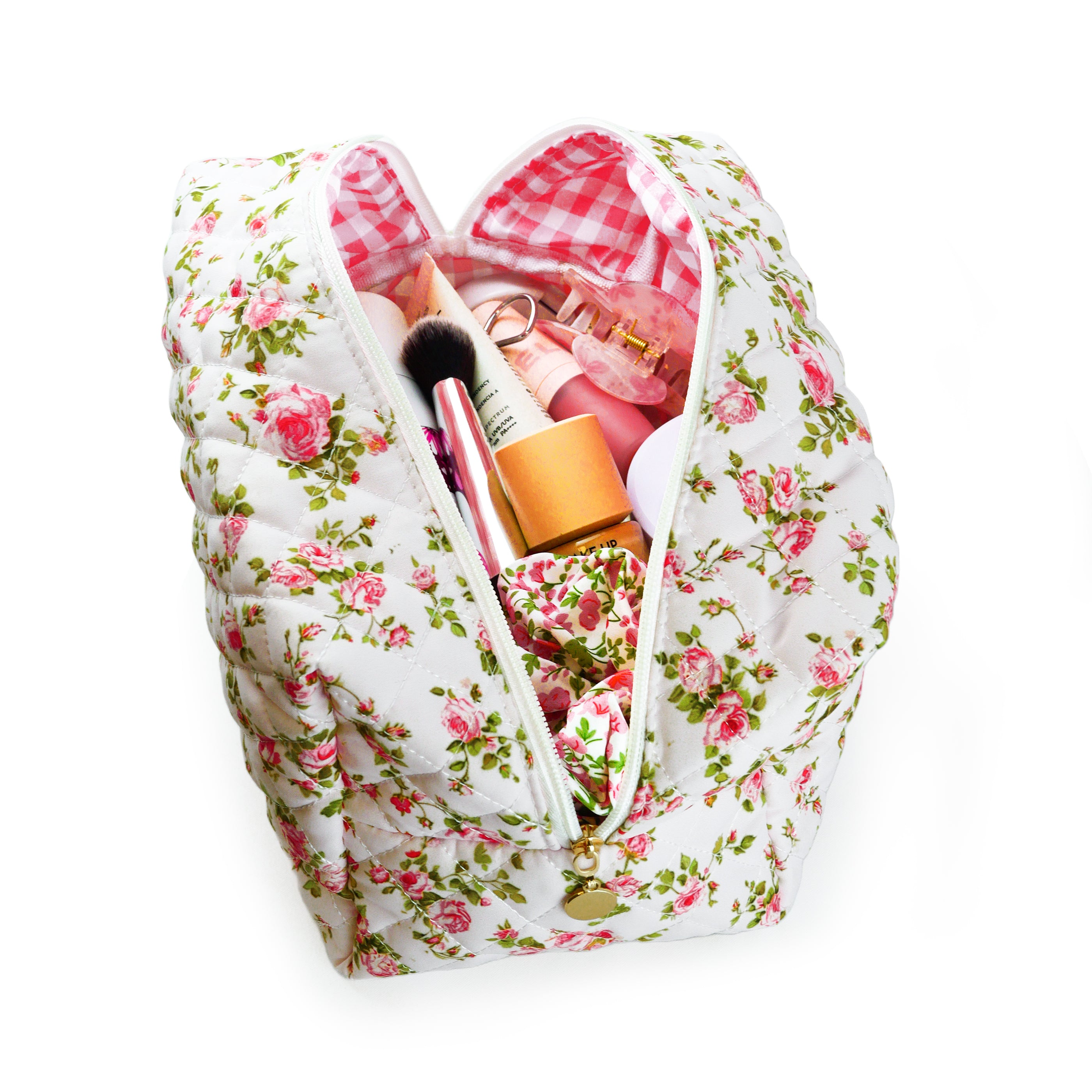 Fleurie – Pink Vine Quilted Makeup Bag