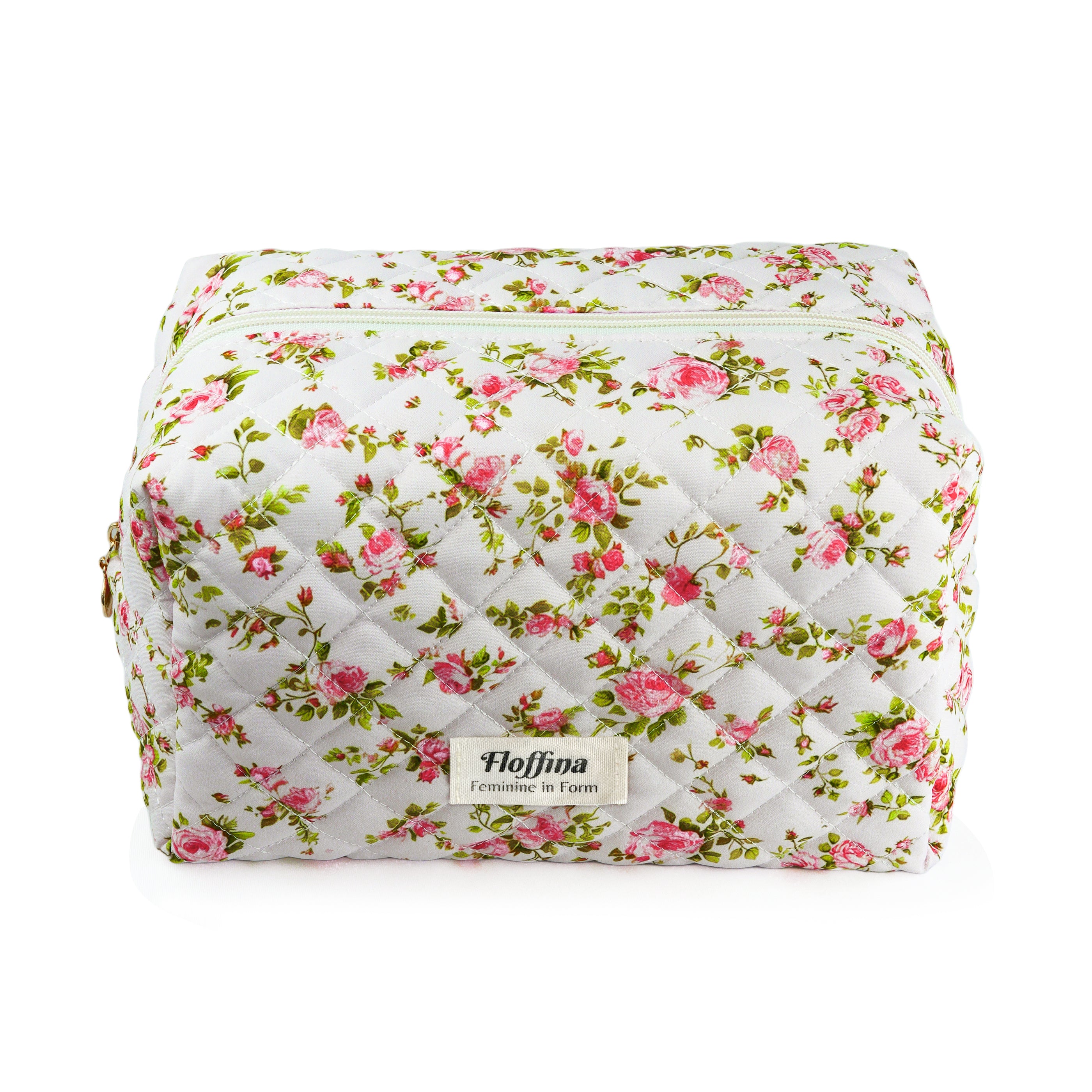 Fleurie – Pink Vine Quilted Makeup Bag