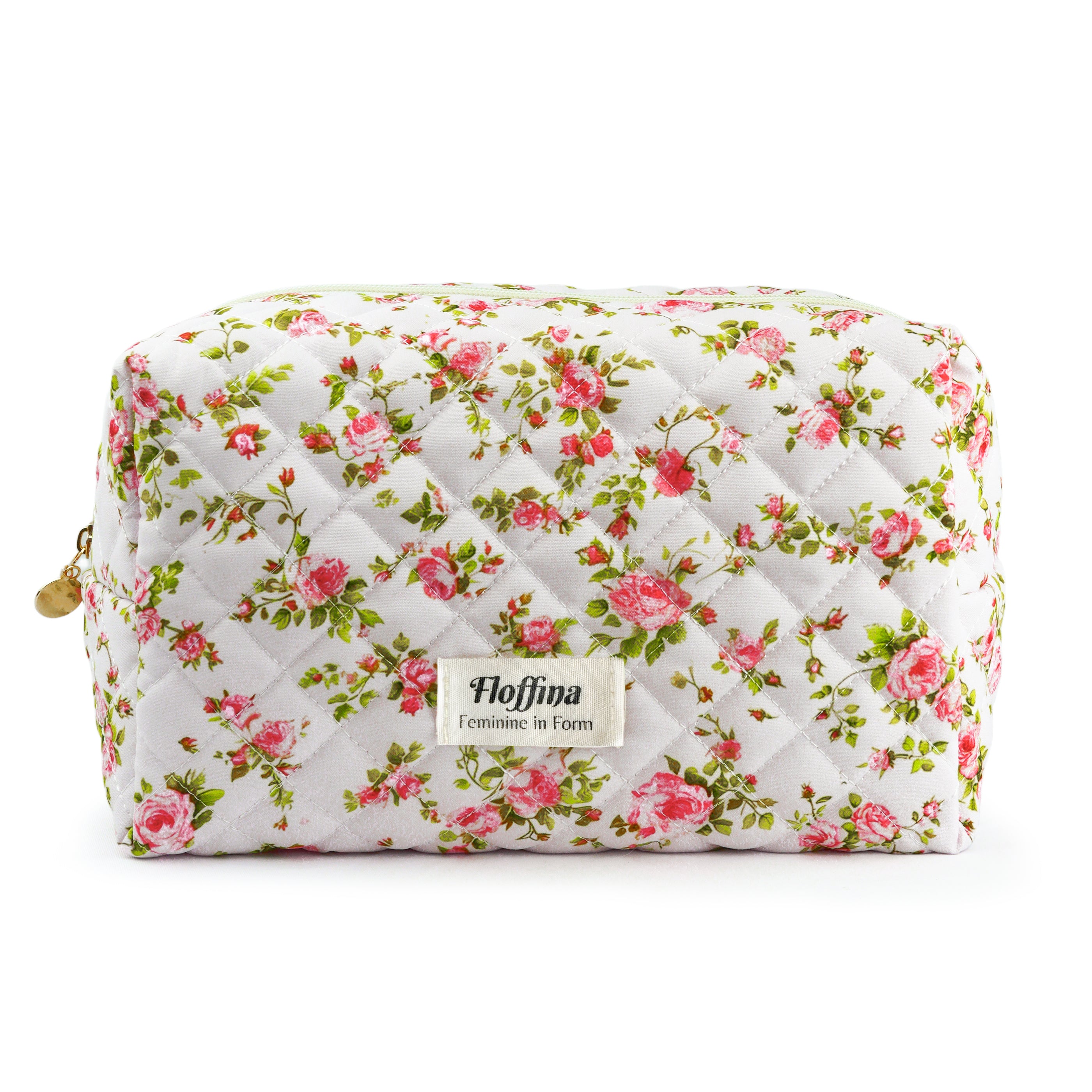 Fleurie – Pink Vine Quilted Makeup Bag